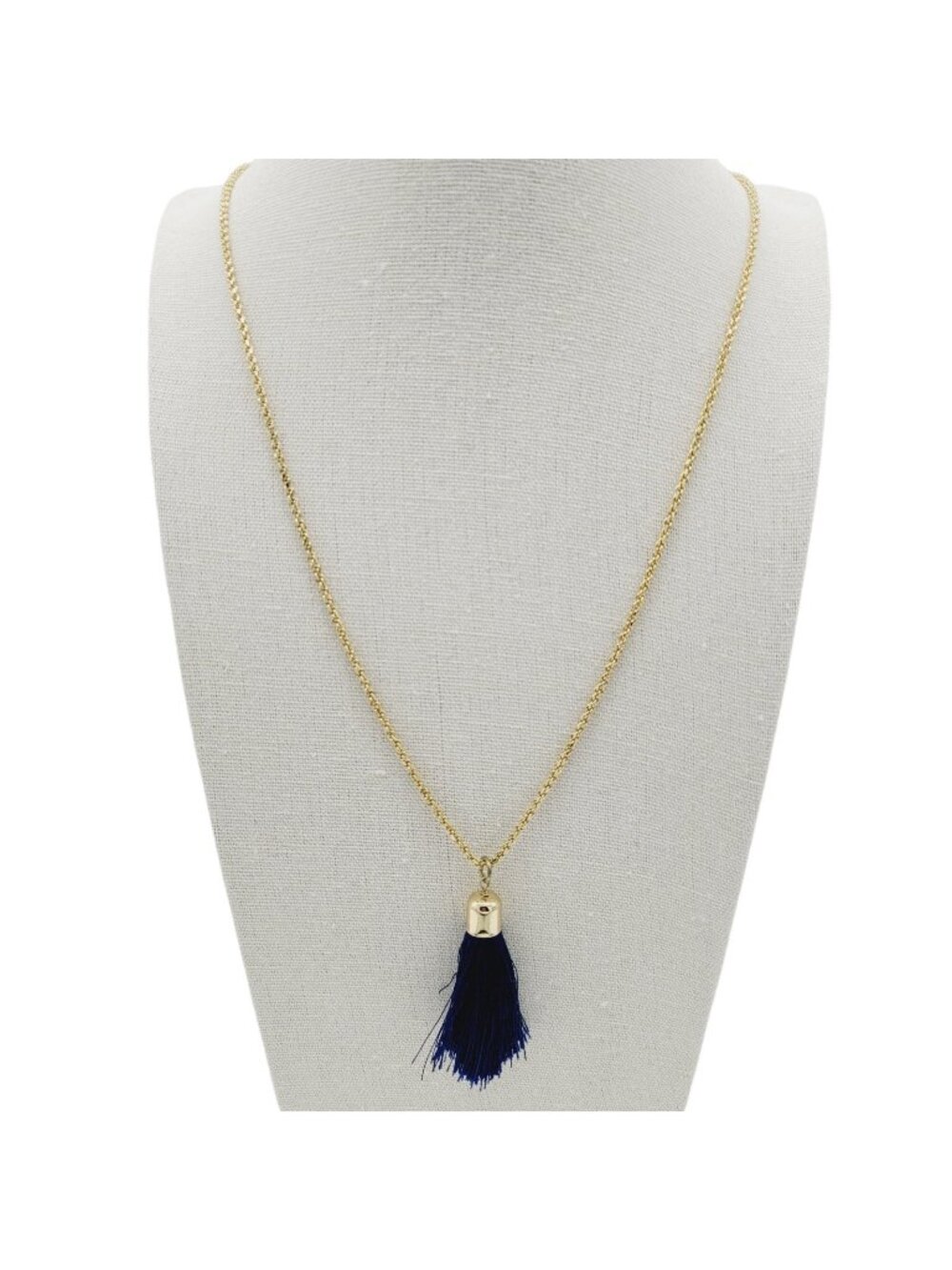 Loft Simple Gold Tone Blue Tassel Necklace On A Rope Chain 32"